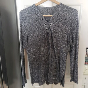 Laced Tie Neck Long Sleeve Casual Top